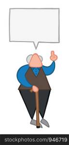 Vector illustration old man talking. Hand drawn. Colored outlines.