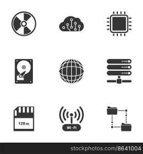 Vector illustration on computer technology and data exchange. White background