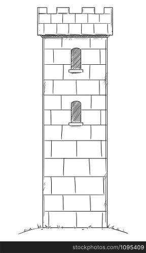 Vector illustration or drawing of medieval or fantasy castle tower.. Vector Cartoon Drawing of Medieval or Fantasy Castle Tower