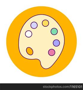 vector illustration orange round icon, art palette with paint, line art. vector illustration orange round icon, art palette with paint, l