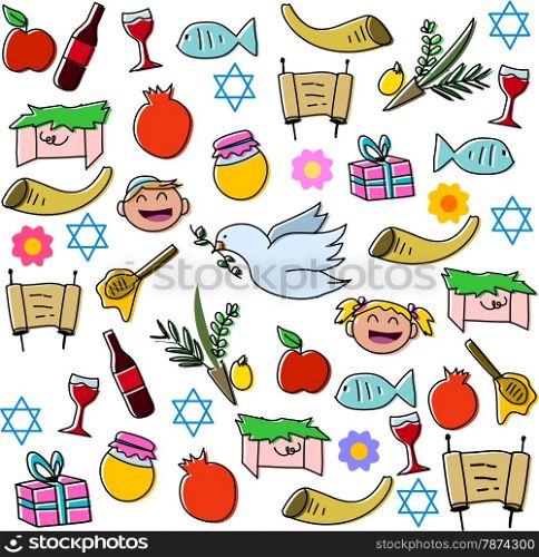 Vector illustration pack of jewish holidy symbols for rosh hashanah&#xA;