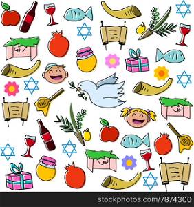 Vector illustration pack of jewish holidy symbols for rosh hashanah&#xA;