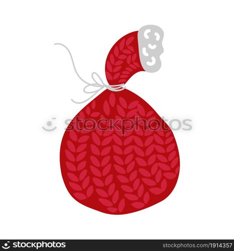 Vector illustration pair of knitted christmas red knitted santa bag on Isolated white background. Winter greeting card.. Vector illustration pair of knitted christmas red knitted santa bag on Isolated white background. Winter greeting card