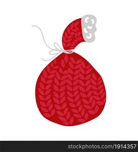 Vector illustration pair of knitted christmas red knitted santa bag on Isolated white background. Winter greeting card.. Vector illustration pair of knitted christmas red knitted santa bag on Isolated white background. Winter greeting card