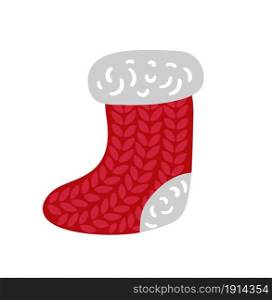 Vector illustration pair of knitted christmas red knitted santa boot on white background. Winter greeting card.. Vector illustration pair of knitted christmas red knitted santa boot on white background. Winter greeting card