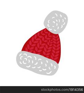 Vector illustration pair of knitted christmas red knitted santa cap on Isolated white background. Winter greeting card.. Vector illustration pair of knitted christmas red knitted santa cap on Isolated white background. Winter greeting card