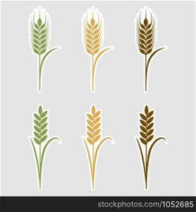 Vector illustration Paper art cut stickers Ears of wheat icons. Paper art cut stickers Ears of wheat. Vector illustration icons