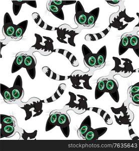 Vector illustration pets animal cat decorative pattern. Black cat decorative pattern on white background