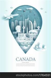 Vector illustration pin point symbol. Travel Canada architecture monument pin of Toronto famous with modern and ancient city building business landmarks of architecture.