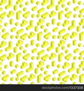 Vector Illustration Playing Brick Seamles Pattern. Image Yellow Brick Different Shape Folding into Diverse Shape. Game Construction Subject. Isolated on White Background. Gift Wrap, Design Template