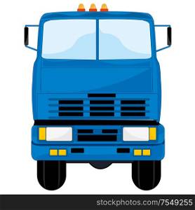 Vector illustration powerful and big blue car type frontal. Big cargo car on white background is insulated