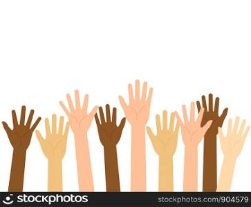Vector illustration raised hands isolated on white background