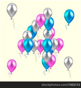 vector illustration. realistic colored balloons on the fourth birthday. pink, silver, blue. vector illustration. realistic colored balloons on the fourth bi