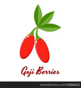 vector illustration. red Goji berries with green leaves.. vector illustration. red Goji berries