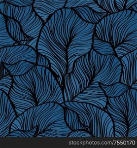 Vector illustration Retro seamless pattern with abstract leaves. Classic blue color trend 2020. Vector illustration Retro seamless pattern with abstract leaves