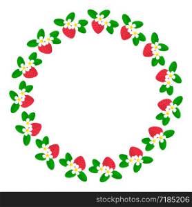 Vector illustration. Round frame of berries. Strawberry with flowers and leaves