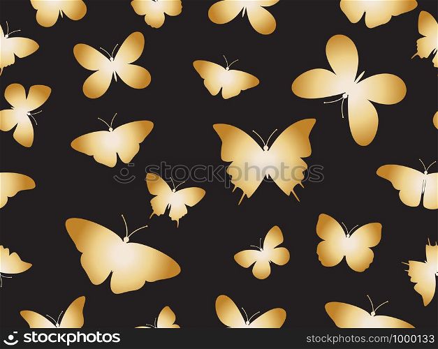 Vector illustration seamless gold butterflies pattern background