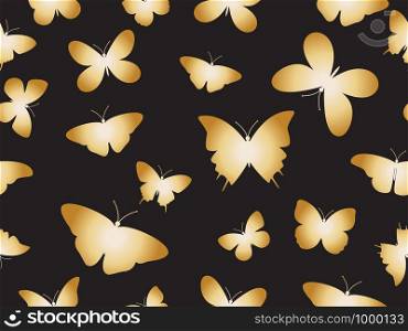 Vector illustration seamless gold butterflies pattern background