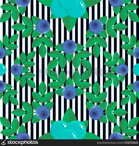 vector illustration. seamless pattern. background with forest berries bilberry and stone bramble, blue with green leaves. stripe. for textile, wallpaper, covers, surface, print, gift wrap. vector illustration. seamless pattern. background with forest be