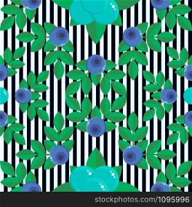 vector illustration. seamless pattern. background with forest berries bilberry and stone bramble, blue with green leaves. stripe. for textile, wallpaper, covers, surface, print, gift wrap. vector illustration. seamless pattern. background with forest be