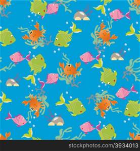 Vector illustration. Seamless pattern for children background made up of sea creatures and aquatic plants.