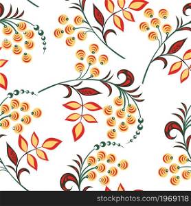 Vector illustration seamless pattern - garden flowers and plant leaves on white isolated background