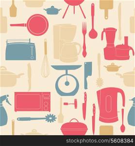 vector illustration seamless pattern of kitchen tools for cooking