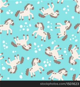 Vector illustration. Seamless pattern with cute baby horses. Background for kids. Children&rsquo;s textile and wallpaper.. Vector illustration. Seamless pattern with cute baby horses. Background for kids. Children&rsquo;s textile and wallpaper