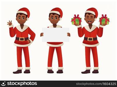 Vector Illustration set of a man in Santa Claus costume. Merry Christmas . Cute cartoon character.