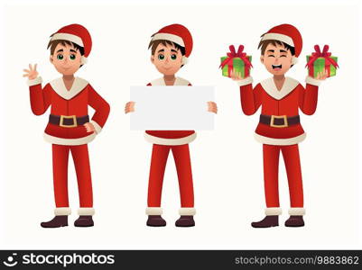 Vector Illustration set of a man in Santa Claus costume. Merry Christmas . Cute cartoon character.