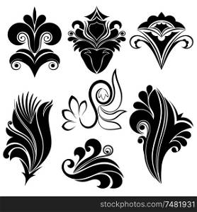 Vector illustration set of abstract black swirl floral design on a white background