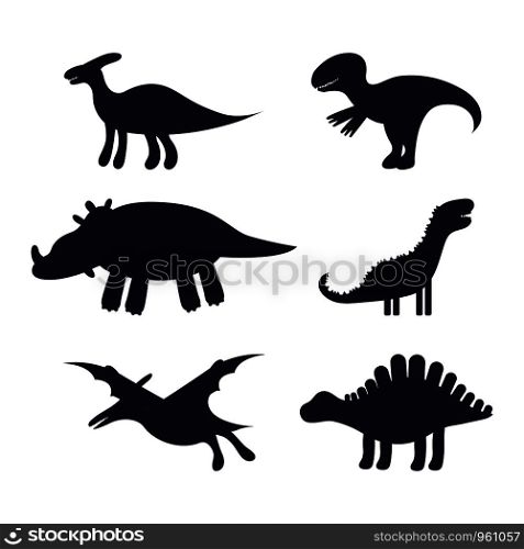 vector illustration. set of black silhouettes of cute kids dinosaurs.. set of black silhouettes of cute kids dinosaurs.