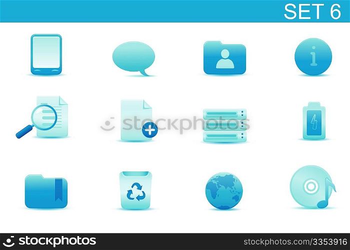 Vector illustration  set of blue elegant simple icons for common computer and media devices functions. Set-6