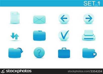 Vector illustration  set of blue elegant simple icons for common computer functions. Set-1