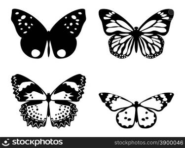 Vector illustration set of butterflies silhouettes isolated on white background