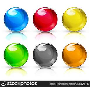 Vector illustration set of colouful refracting Glass balls/button spheres on a white background.