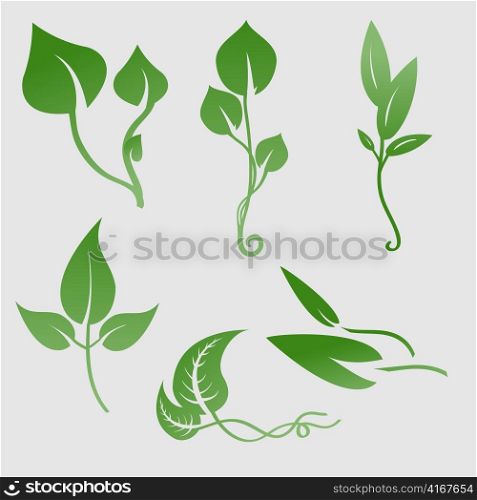 Vector illustration set of design plants silhouettes