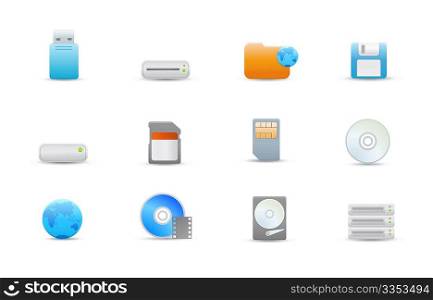 Vector illustration  set of elegant simple icons for common storage devices