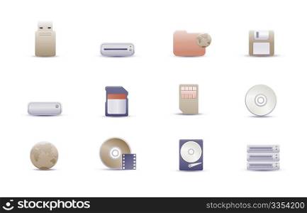 Vector illustration  set of elegant simple icons for common storage devices
