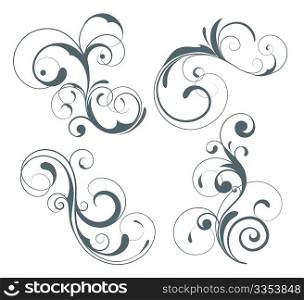 Vector illustration set of four swirling flourishes decorative floral elements