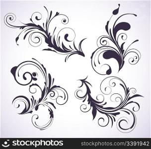 Vector illustration set of four swirling flourishes decorative floral elements