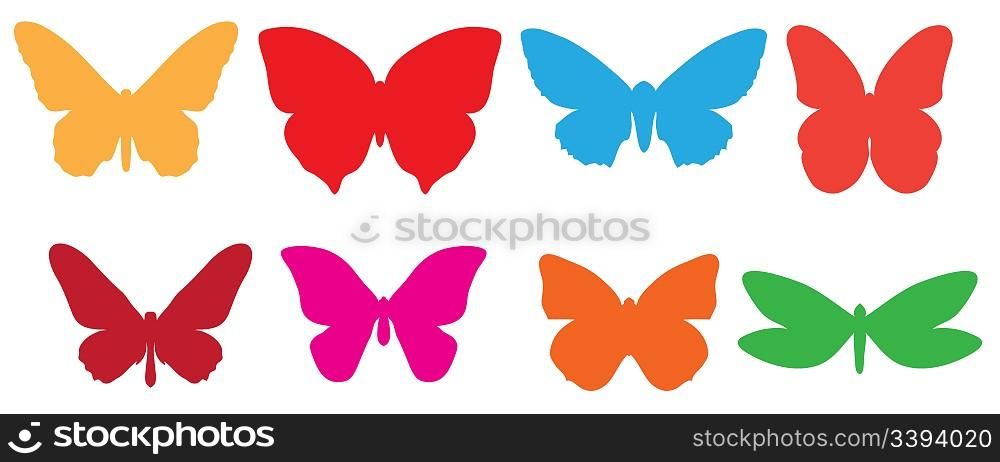 Vector illustration set of funky colorful silhouette of butterfly