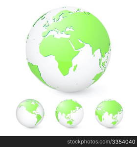 Vector illustration set of green globes showing our planet revolving in different stages