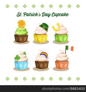 Vector illustration set of lovely cute cupcake ,muffin. Decration objects element for St Patrick s Day. 