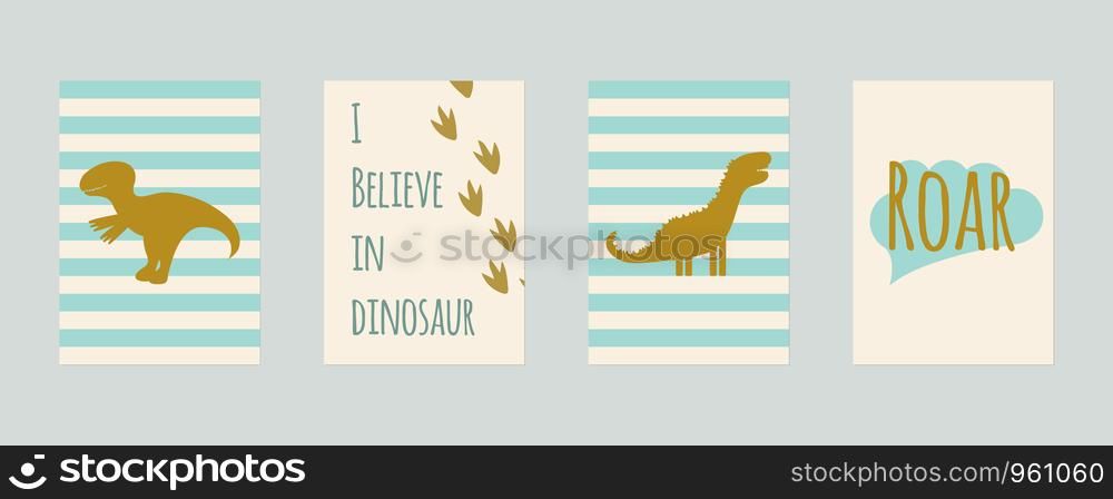 vector illustration. set of nursery cards with dinosaurs. For kids prints, postcards, wall art.. set of nursery cards with dinosaurs. For kids prints, postcards, wall art.