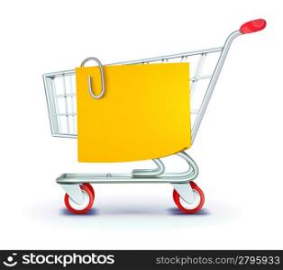 Vector illustration set of shopping concept with shopping cart and yellow paper note list