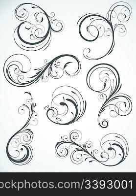 Vector illustration set of swirling flourishes decorative floral elements