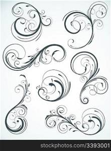 Vector illustration set of swirling flourishes decorative floral elements