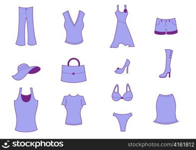 Vector illustration set of woman fashion Clothing and Accessories Icons