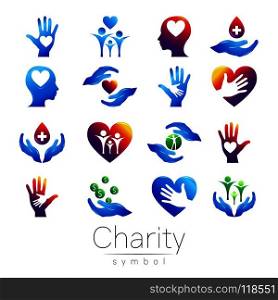 Vector illustration. SET Symbol of Charity. Sign hand isolated on white background.Blue Icon company, web, card, print. Modern bright element. orphans Help kids campaign. Family children.. Vector illustration. SET Symbol of Charity. Sign hand isolated on white background.Blue Icon company, web, card, print. Modern bright element. orphans Help kids campaign. Family children